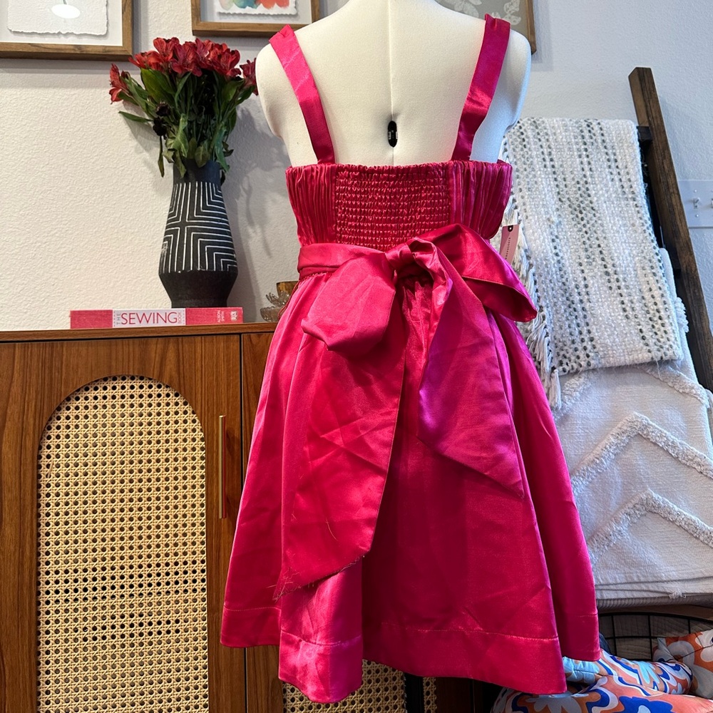 Anthropologie Maeve Bow Tie Satin Mini Dress in Hot Pink Size 10